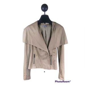 Vince 100%‎ Leather Asymmetric Moto Drape Front Jacket Size Small